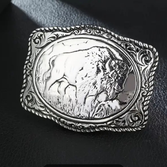 Beautiful New silver Buffalo Bison rope detailed belt buckle - Picture 8 of 11
